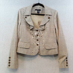 BODY by VICTORIA Tan Brown Micro-Plaid Cropped Blazer, Sz 12